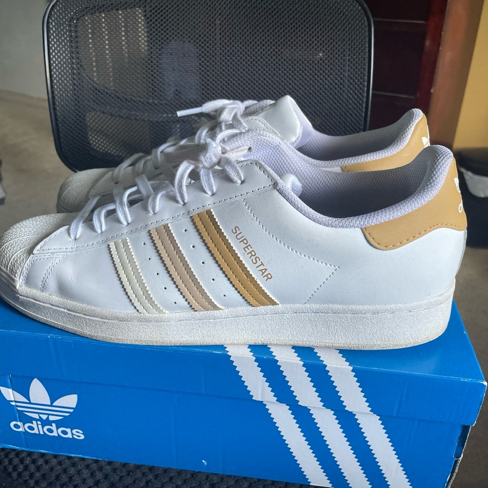 Adidas Superstar White and Gold Men's Sneakers